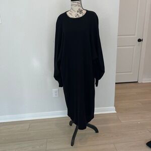 Ann Tjain for Kenar3 Knit Midi Dress‎ Black Wool Blend Minimalist Comfort